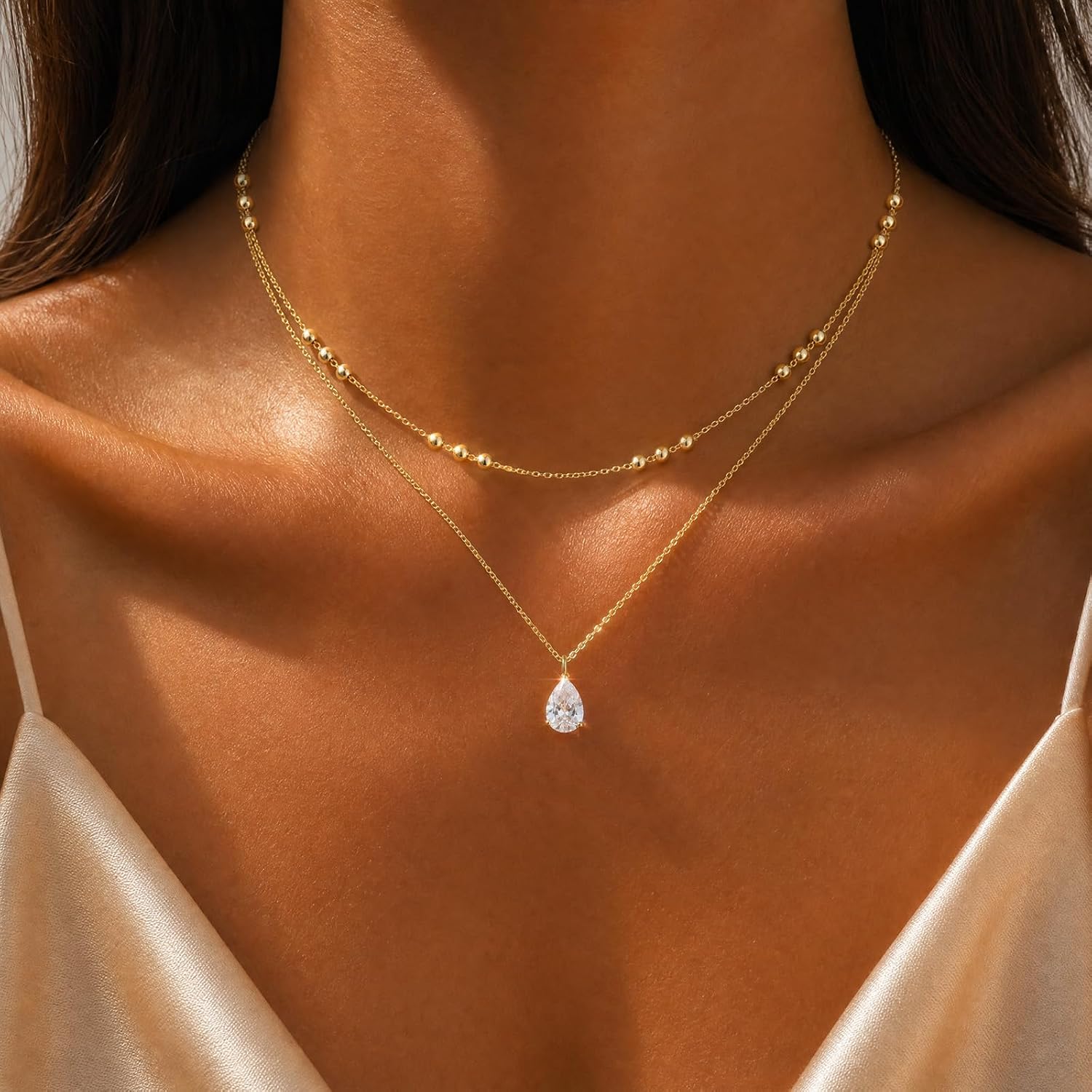 Detalle de Sylune Layered Necklace with Cubic Zirconia