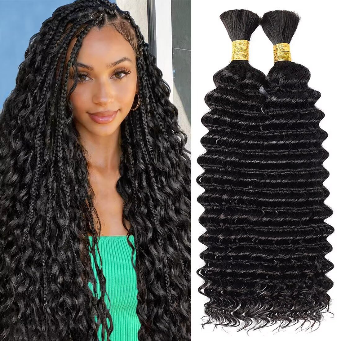 Detalle de Boho Hair for Braiding: 18 Inch Curly Virgin Human Hair, 2 Bundles (100g) in Natural Black