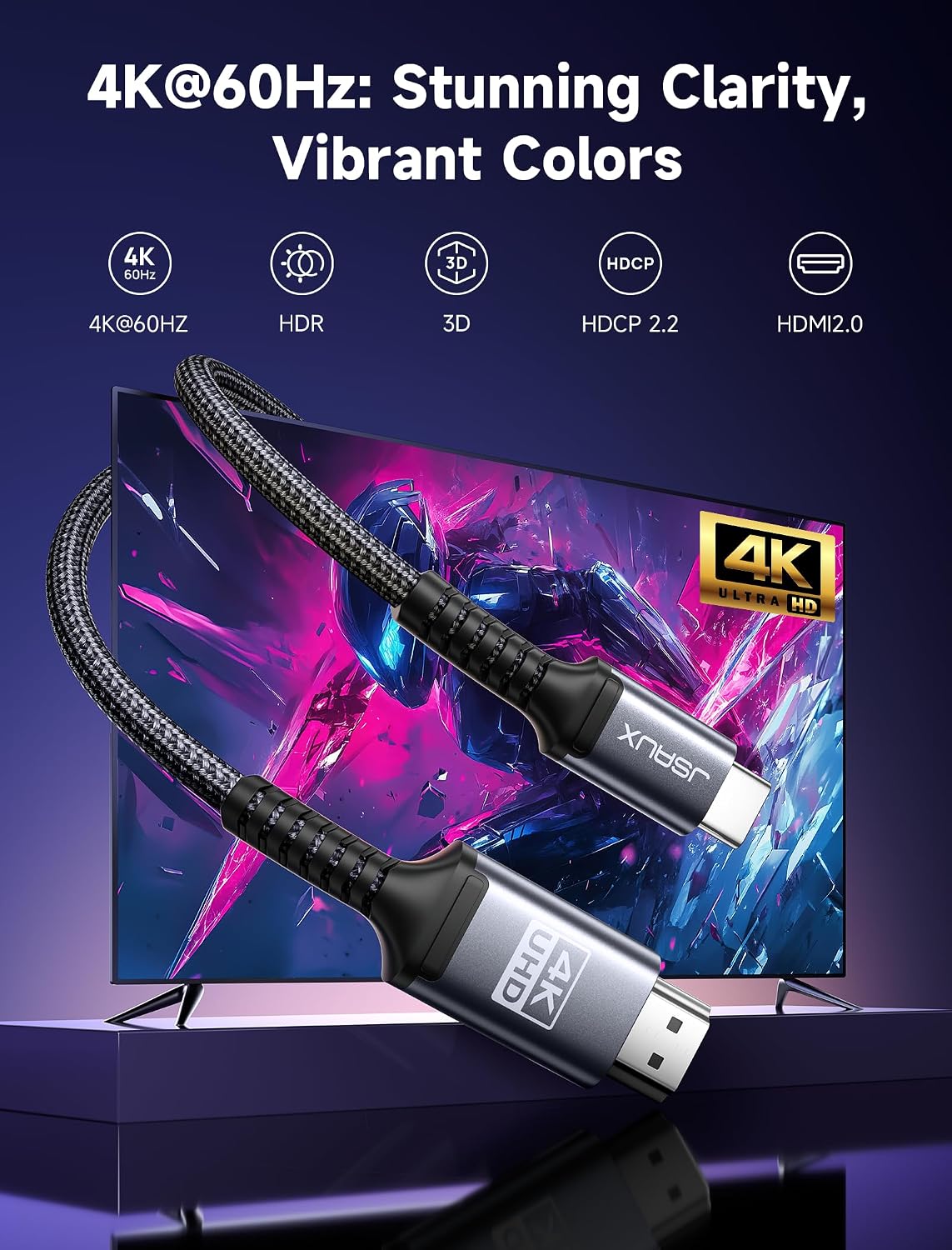 Detalle 2 de JSAUX USB C auf HDMI Kabel 4K@60Hz 2M