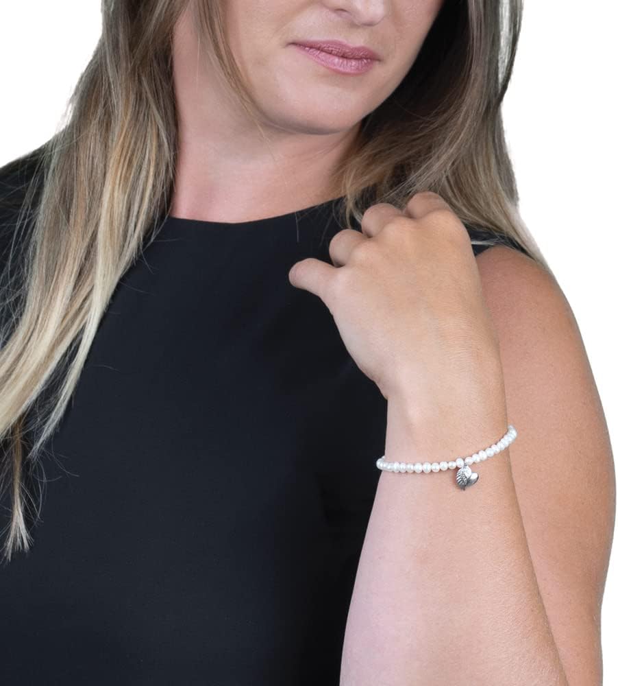 Detalle 1 de Engelsrufer Stretch-Armband für Damen aus 925er Sterling Silber mit Süßwasser-Perlen und Herzflügel-Anhänger, nickelfrei, 17 cm