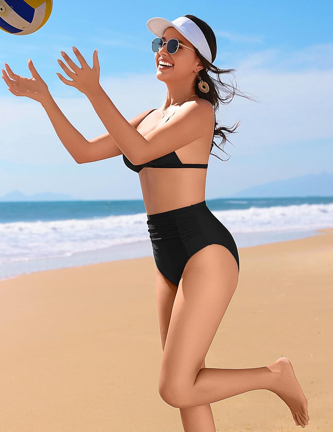 Thumbnail 4 de Ekouaer Slip Costume Donna Vita Alta con Arricciature – Slip Bikini pieni di fascino e comfort