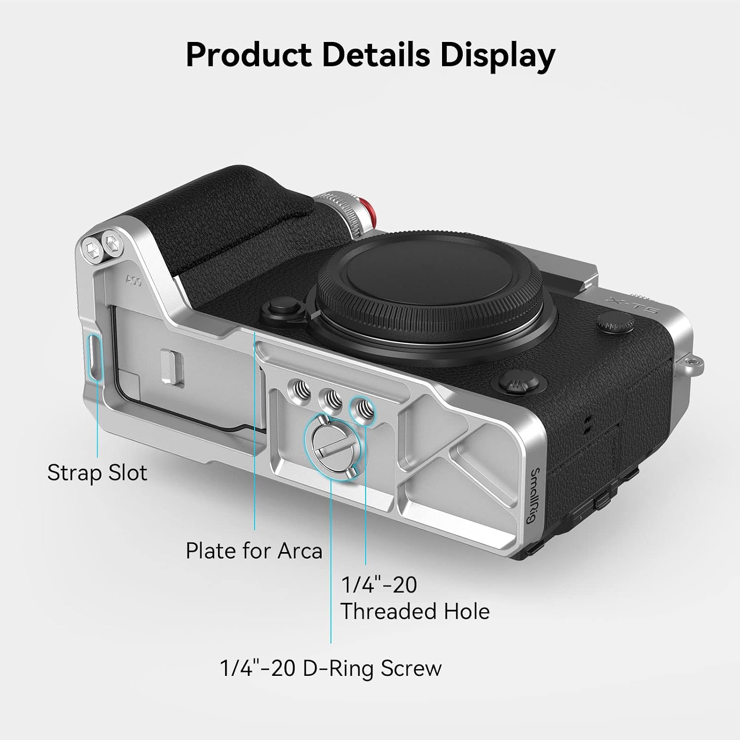 Detalle de SMALLRIG L-Form Griff 4136 für Fujifilm X-T5 mit Arca-Schnellwechselplatte