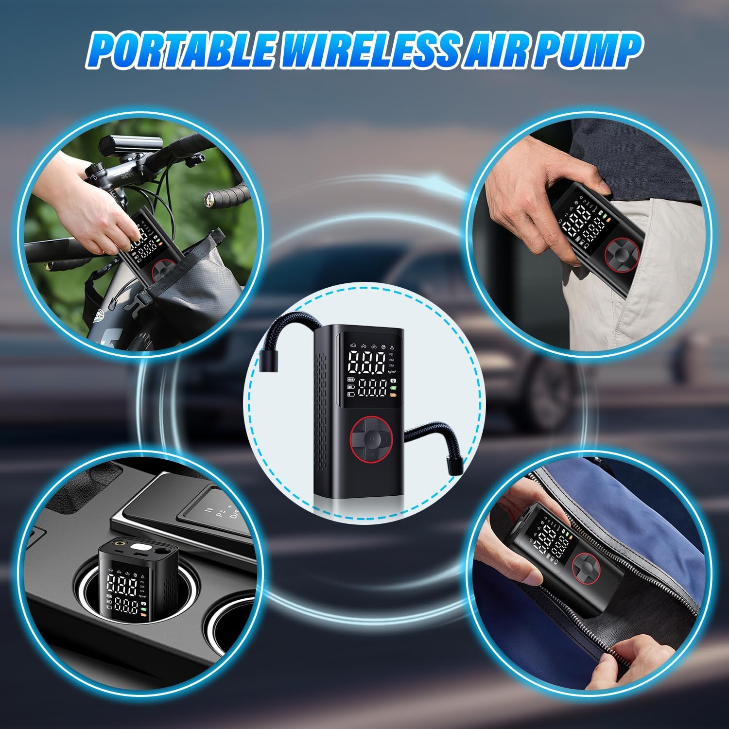 Detalle 2 de Onherm Compressore Aria Portatile: Pompa per Auto, Moto e Bicicletta con 5 Modalità e LED