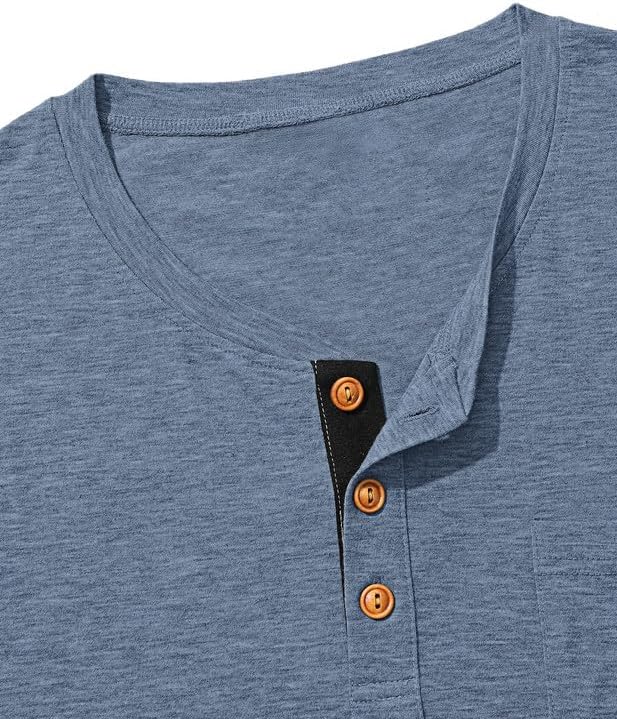 Detalle de TARAINYA Men’s Long-Sleeve Henley Shirt, Cotton-Stretch Blend, Chest Pocket