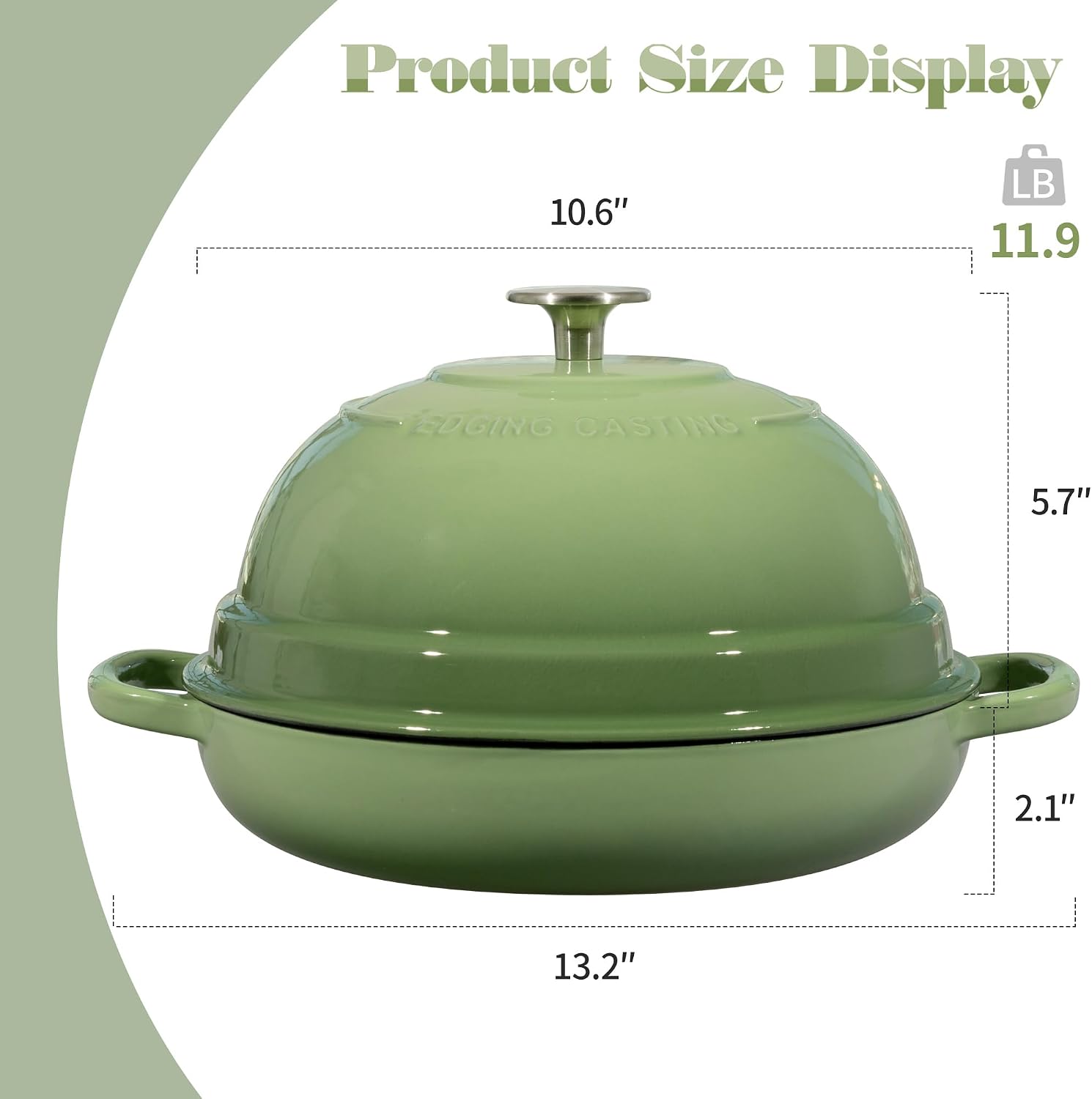 Detalle de EDGING CASTING Enameled Cast Iron Dutch Oven Pot with Lid, 6 Quart, Pistachio Green