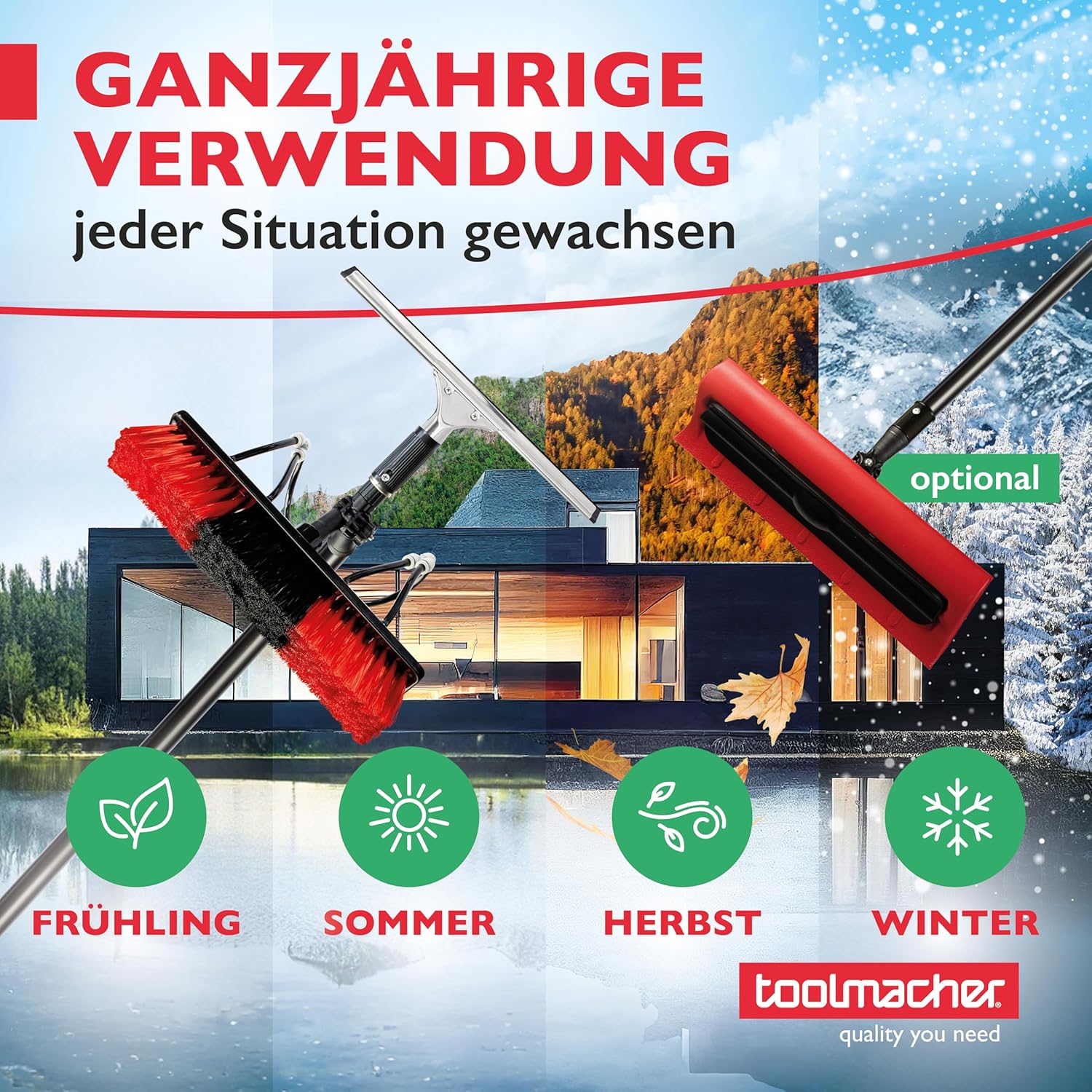 Detalle de toolmacher Teleskop Waschbürste 6m inkl. Fensterabzieher – Terrassendach-Reiniger mit Seifenspender