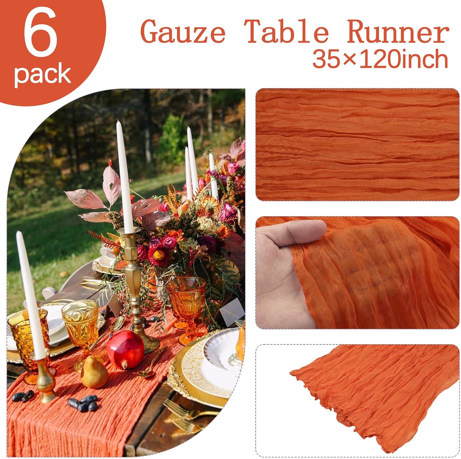 Detalle de RestfulGlow Orange Cheesecloth Runner, 10FT