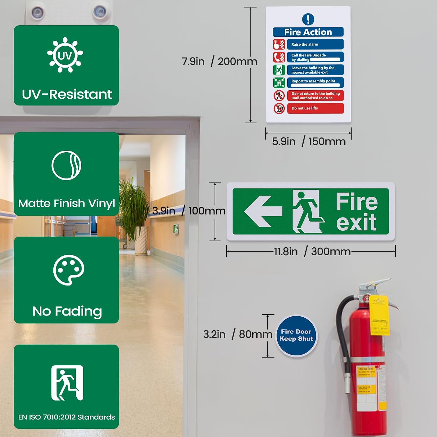 Detalle de 21pcs Premium Fire Exit Sign Kit (Right, Left, Up, Down Arrow) – EN ISO 7010 Compliant