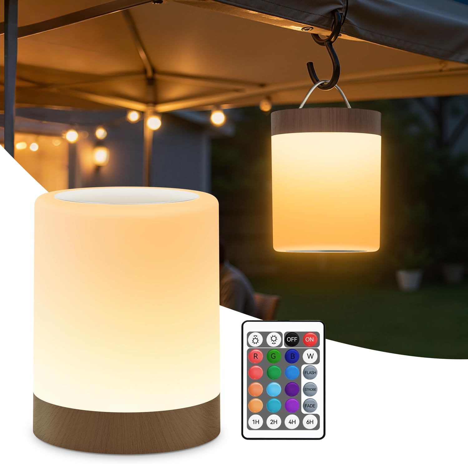 Detalle de Auxmir Nachtischlampe Nachtlicht – kabellos, 3000 mAh, 13 Farben, 5 Modi, Touch & Fernbedienung