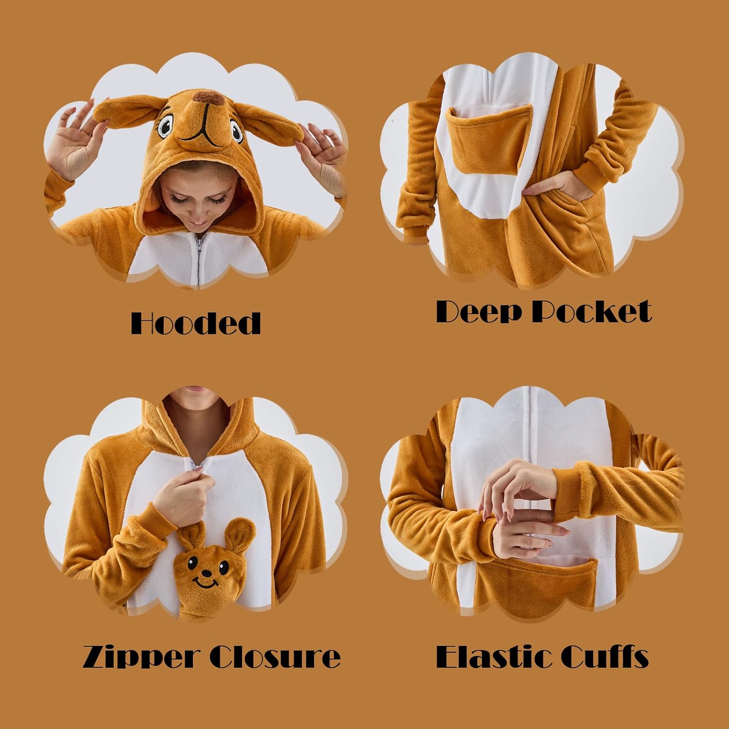 Thumbnail 6 de NEWCOSPLAY Unisex Adult Animal Onesie Pajamas with Flannel, 3D Hood and Pockets