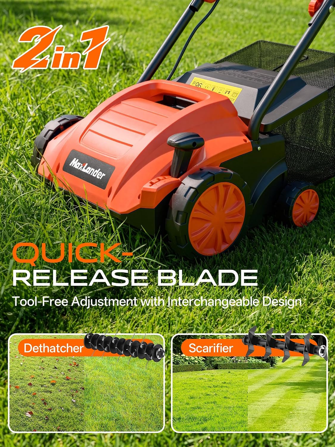 Detalle de MAXLANDER 9f73ed3b-036c-4c8e-9f5c-6dc6846cb8ef 13-Inch 12-Amp Lawn Dethatcher and Scarifier