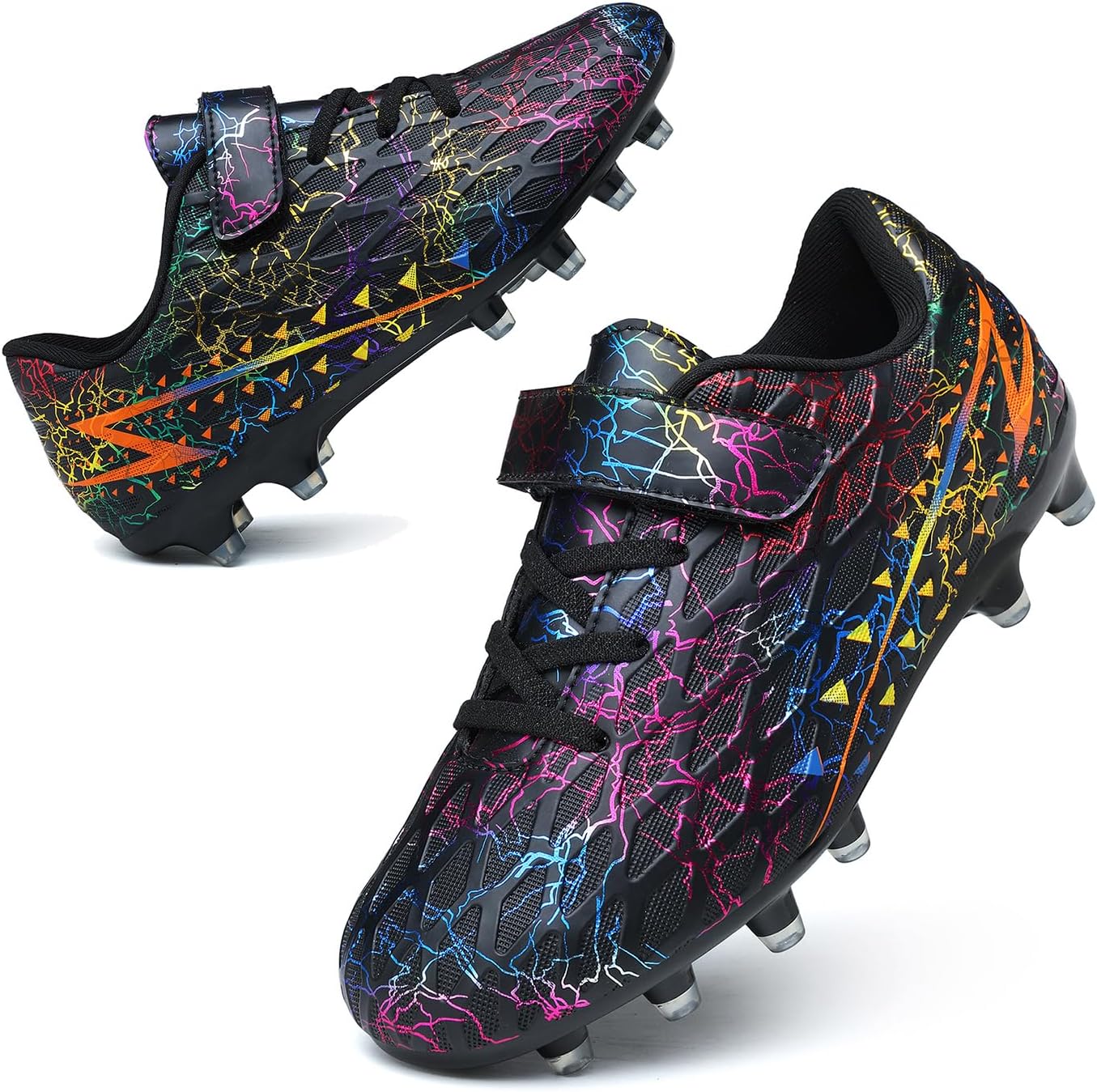 Detalle de Kids FG/AG Football Boots Trainers (Hook-and-Loop) for Boys & Girls – Indoor/Outdoor Soccer Shoes