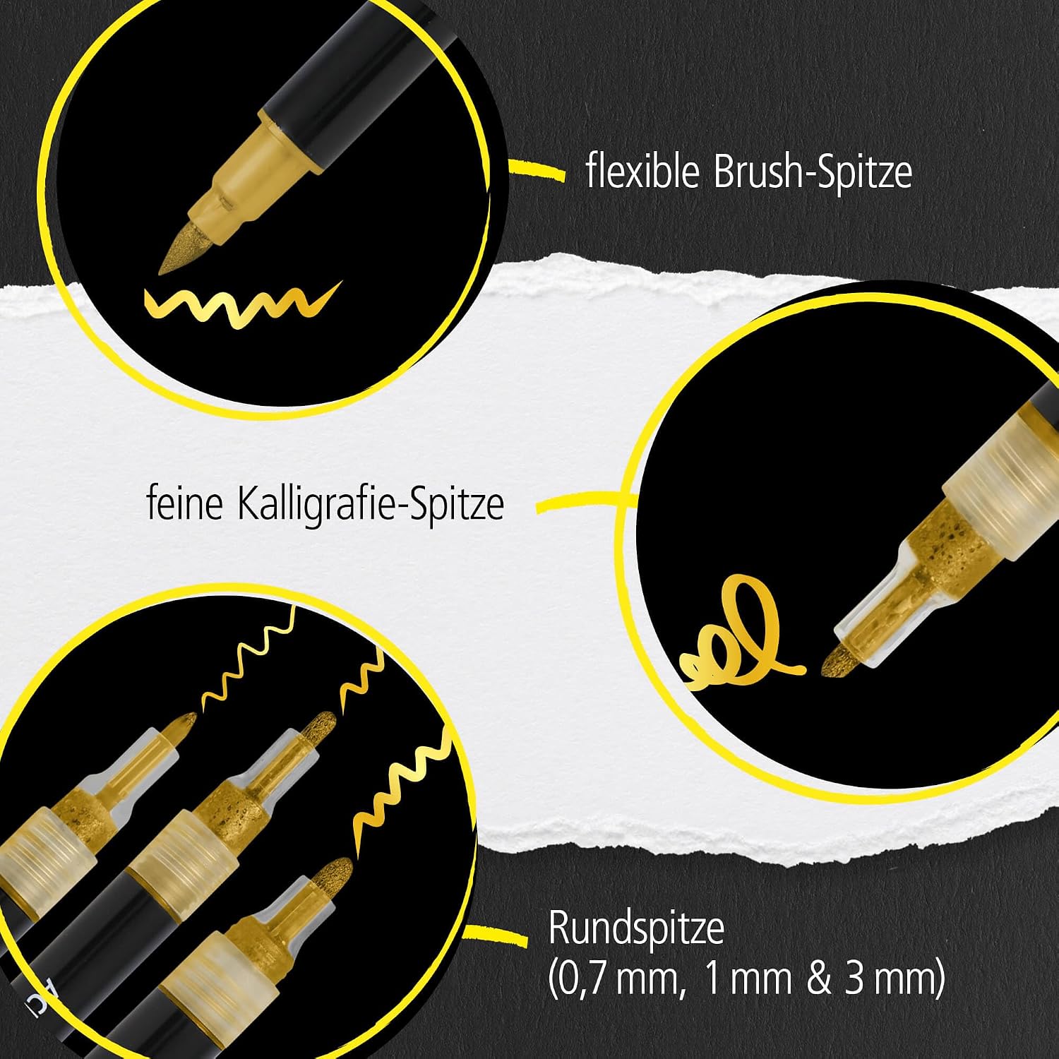 Detalle de Online 5er-Set Acryl Stifte Gold – deckend für Handlettering, Brush Pen, Fineliner & Kalligrafie
