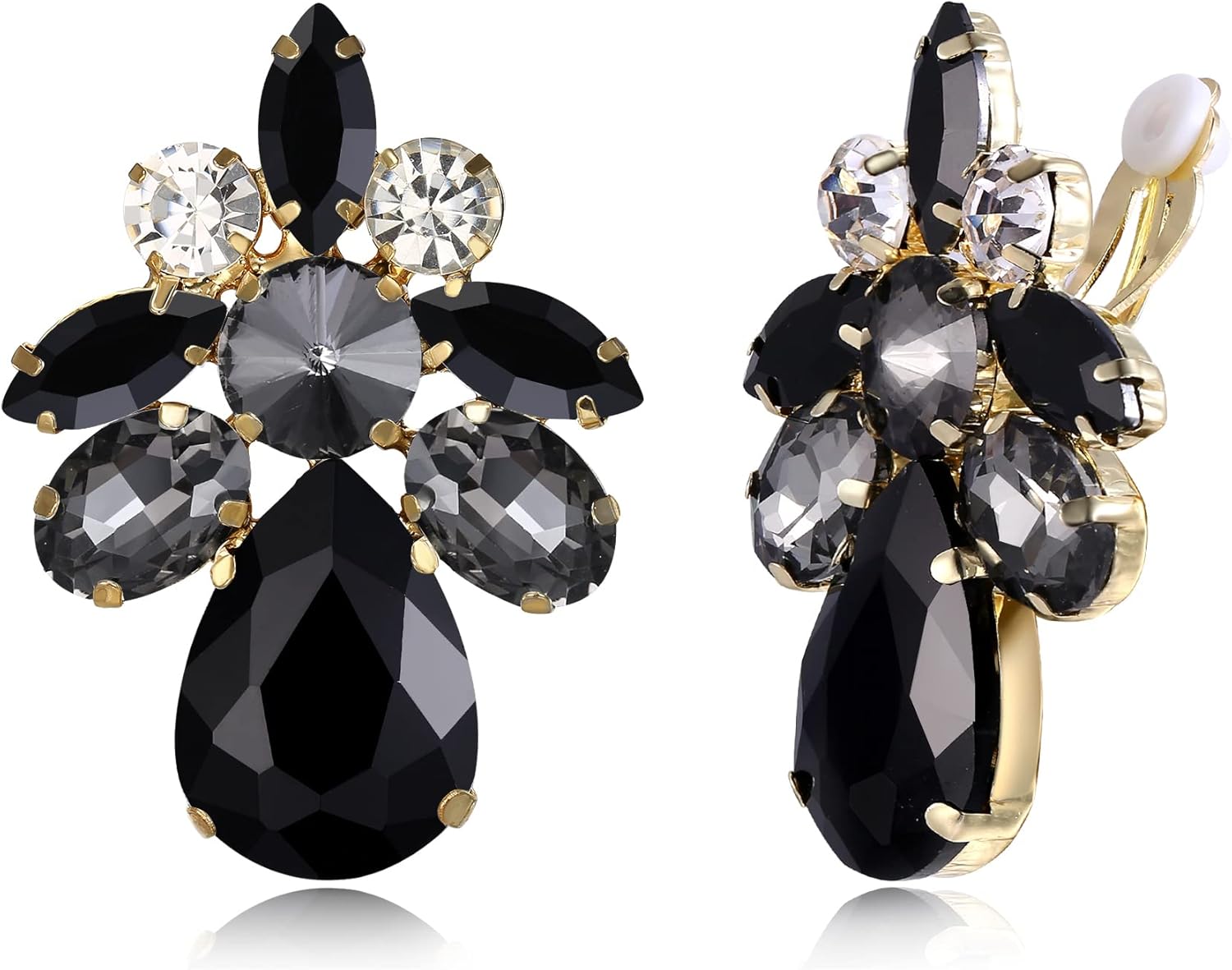 Detalle de Clearine Clips d'oreilles Boucles à Clip – goutte d'eau doré clair pour mariée et fête