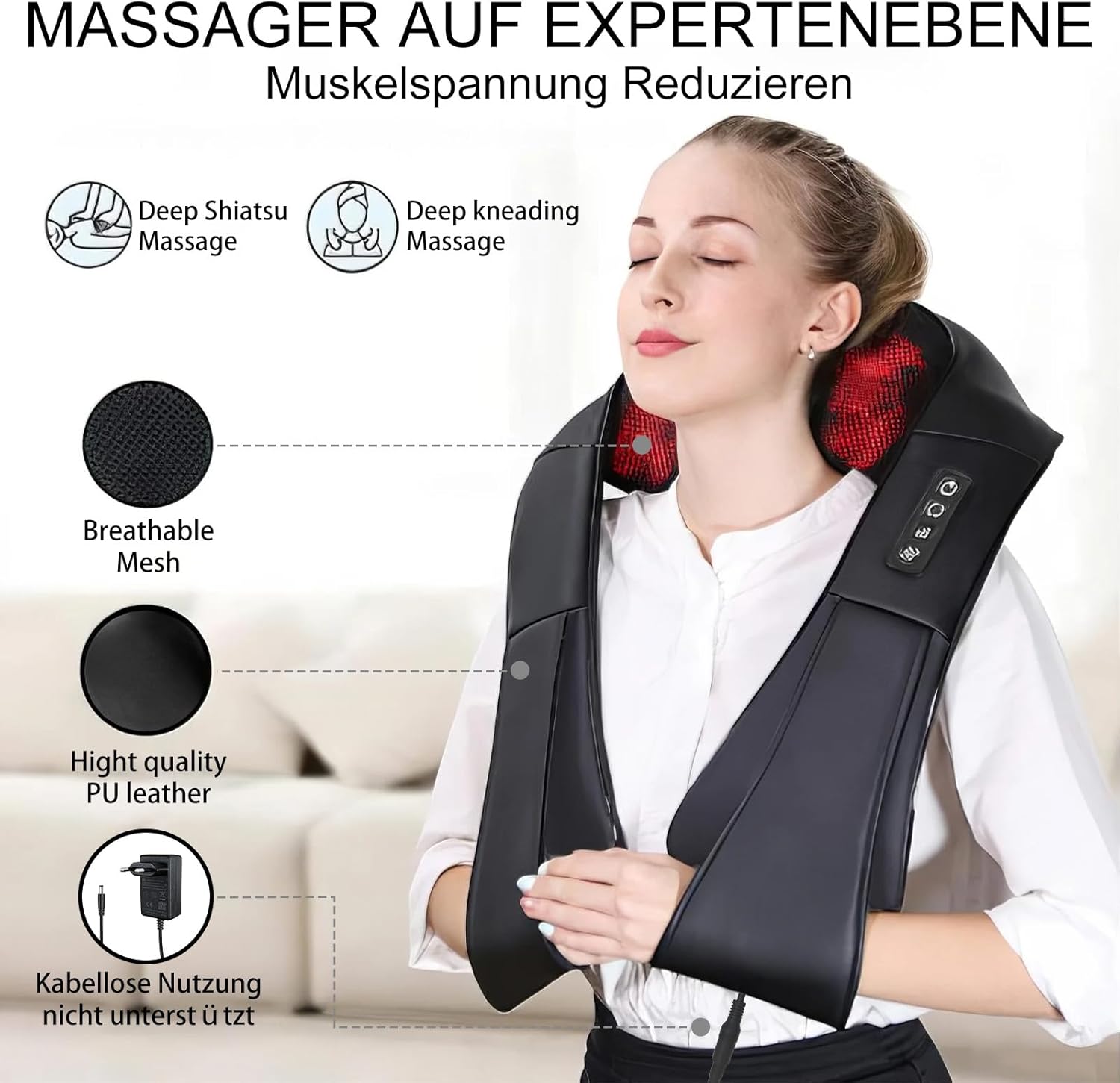 Detalle 2 de iKristin 3D Shiatsu Nackenmassagegerät 42°C
