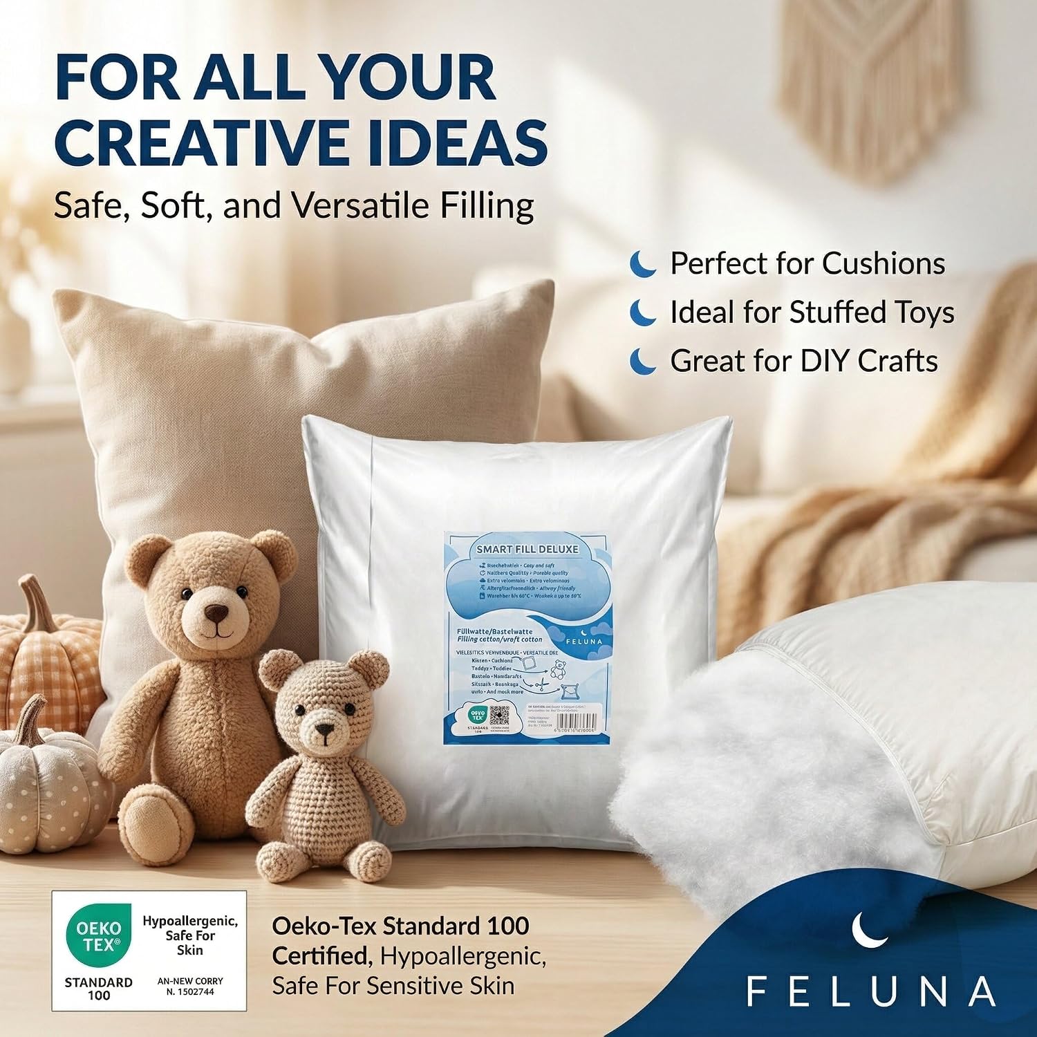 Thumbnail 1 de Feluna 42856446356185 Cushion Filling, 0.5 kg Polyester, Oeko-Tex, Washable