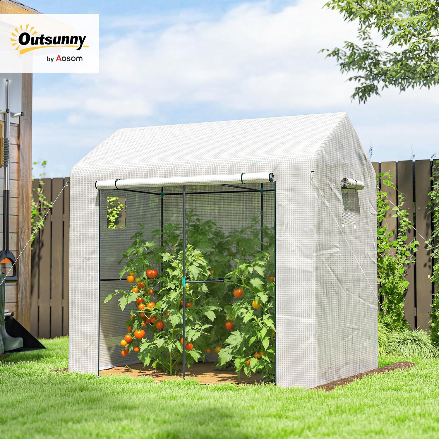 Detalle 2 de Outsunny 845-939V00WT tuinkas, 200 x 140 x 200 cm, PE-zeil van 135 g/m²