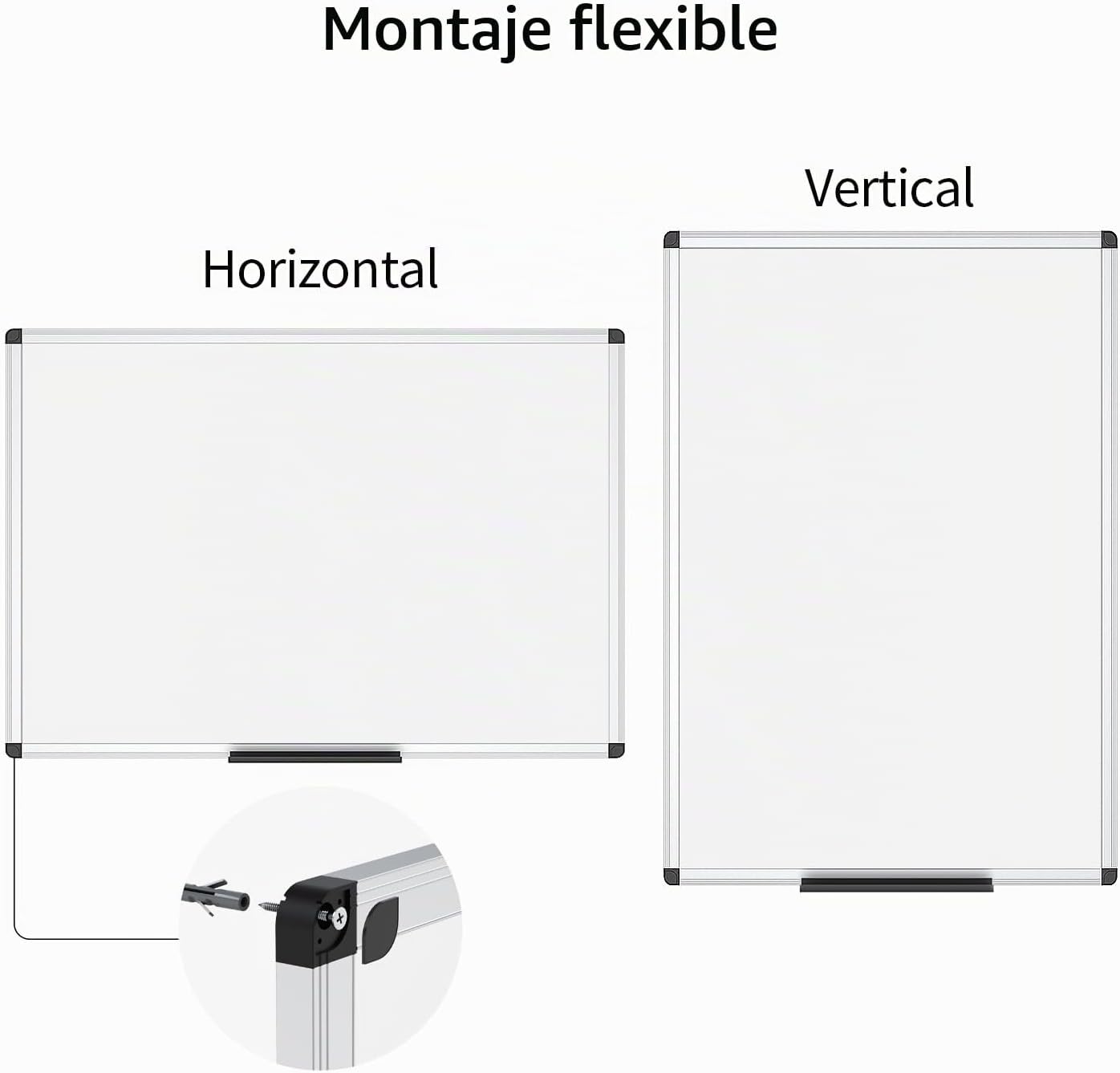 Detalle de Pizarra Blanca Magnética VIZ-PRO 90 x 60 cm con Marco de Aluminio y Bandeja para Rotuladores