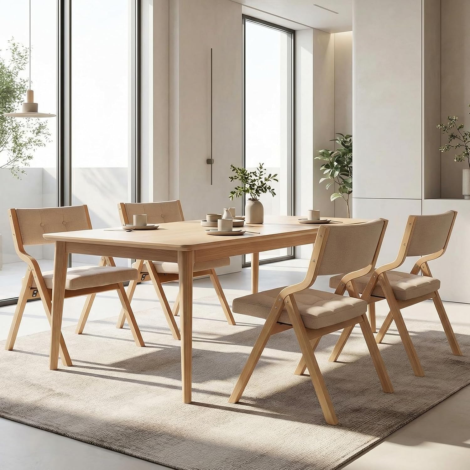 Detalle de Clevich LJ-881 gevoerde houten klapstoelen, set van 4, beige