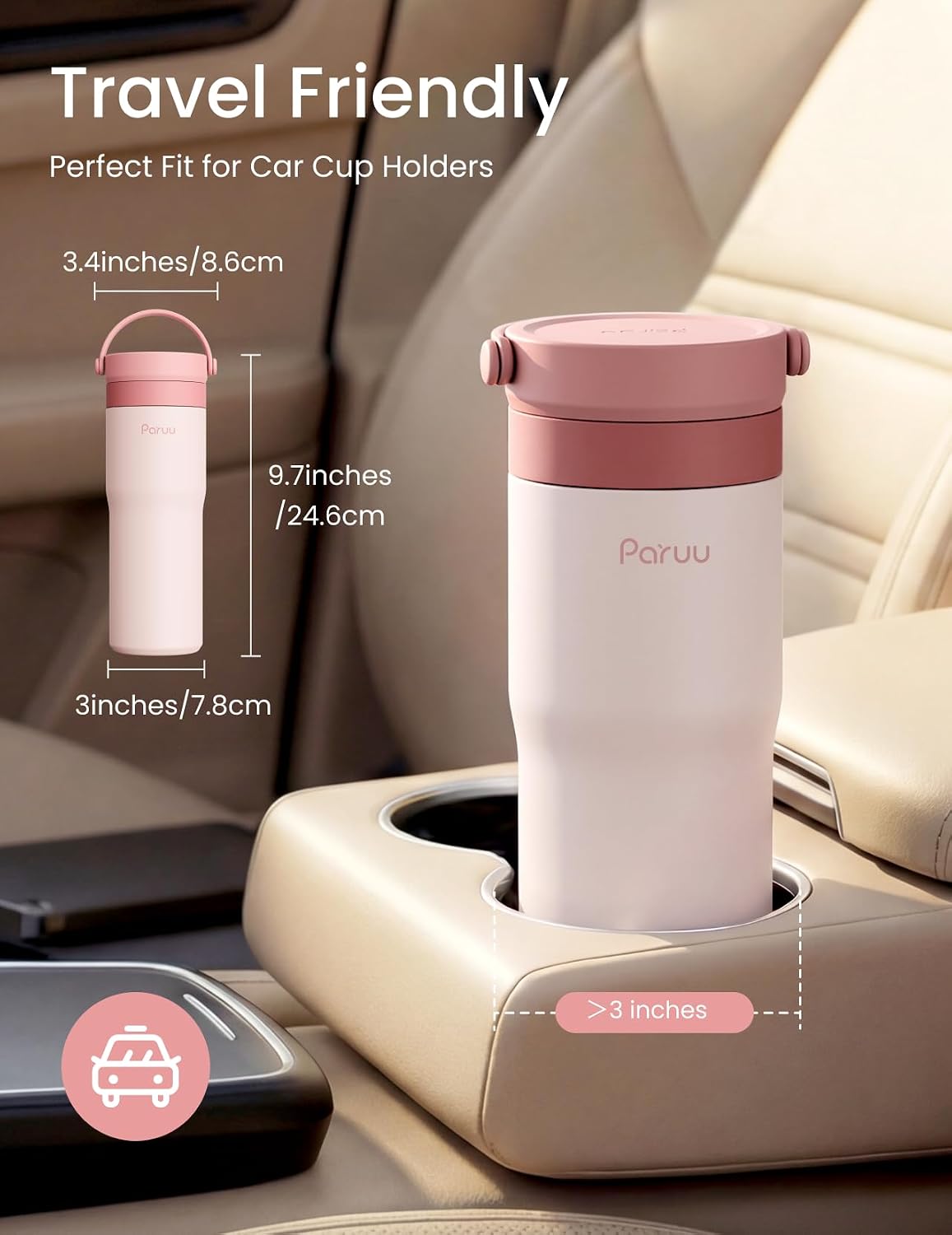 Detalle de Paruu Portable Breast Milk Cooler, 304 Stainless Steel, Pink, 14–23-Hour Cooling