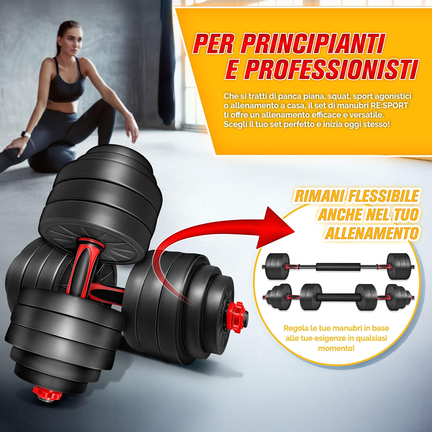 Thumbnail 6 de RE:SPORT Set di manubri regolabili 2 in 1 15–40 kg con raccordo 300 mm