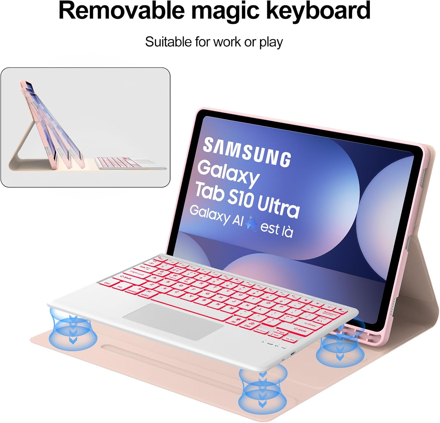 Detalle de SENGBIRCH Keyboard Case for Samsung Galaxy Tab S10 Ultra 14.6" (UK Layout) with Trackpad – Pink