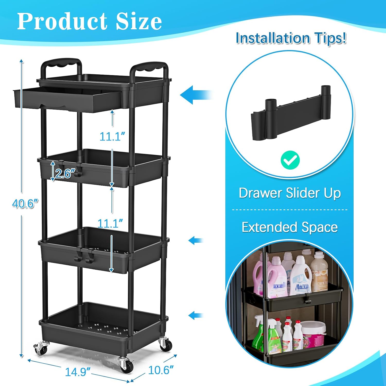 Detalle 2 de SUNALLY 4-Tier Rolling Cart