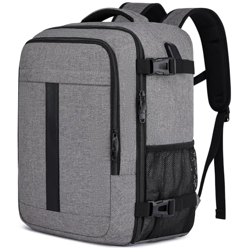 Detalle de PUSLOM Mochila de cabina 40x30x20 cm, 24 L, USB, antirrobo y funda para carrito – Gris