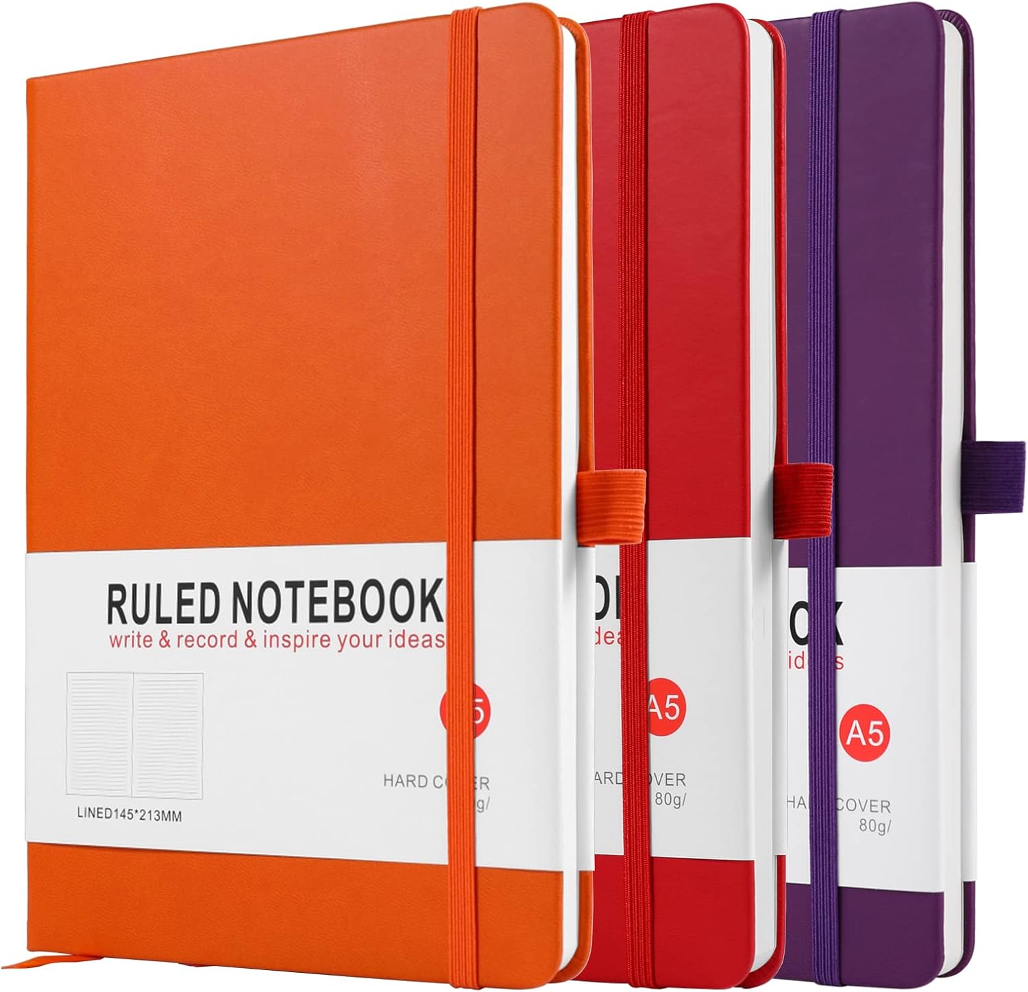 Detalle de Notebook A5 3 Pack Journal – A5 notebook with 200 pages, PU leather cover, and handy features