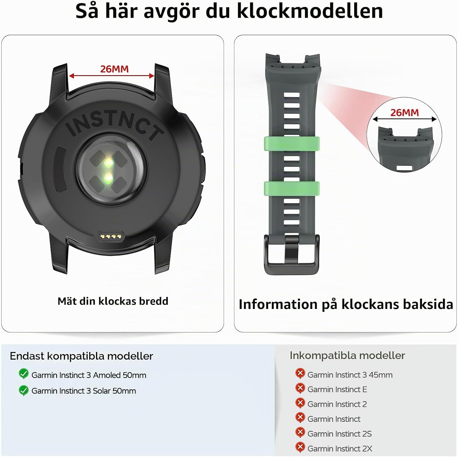 Detalle 2 de U-LIMVE armband för Garmin Instinct 3 AMOLED 50 mm och Solar 50 mm, silikon, 26 mm