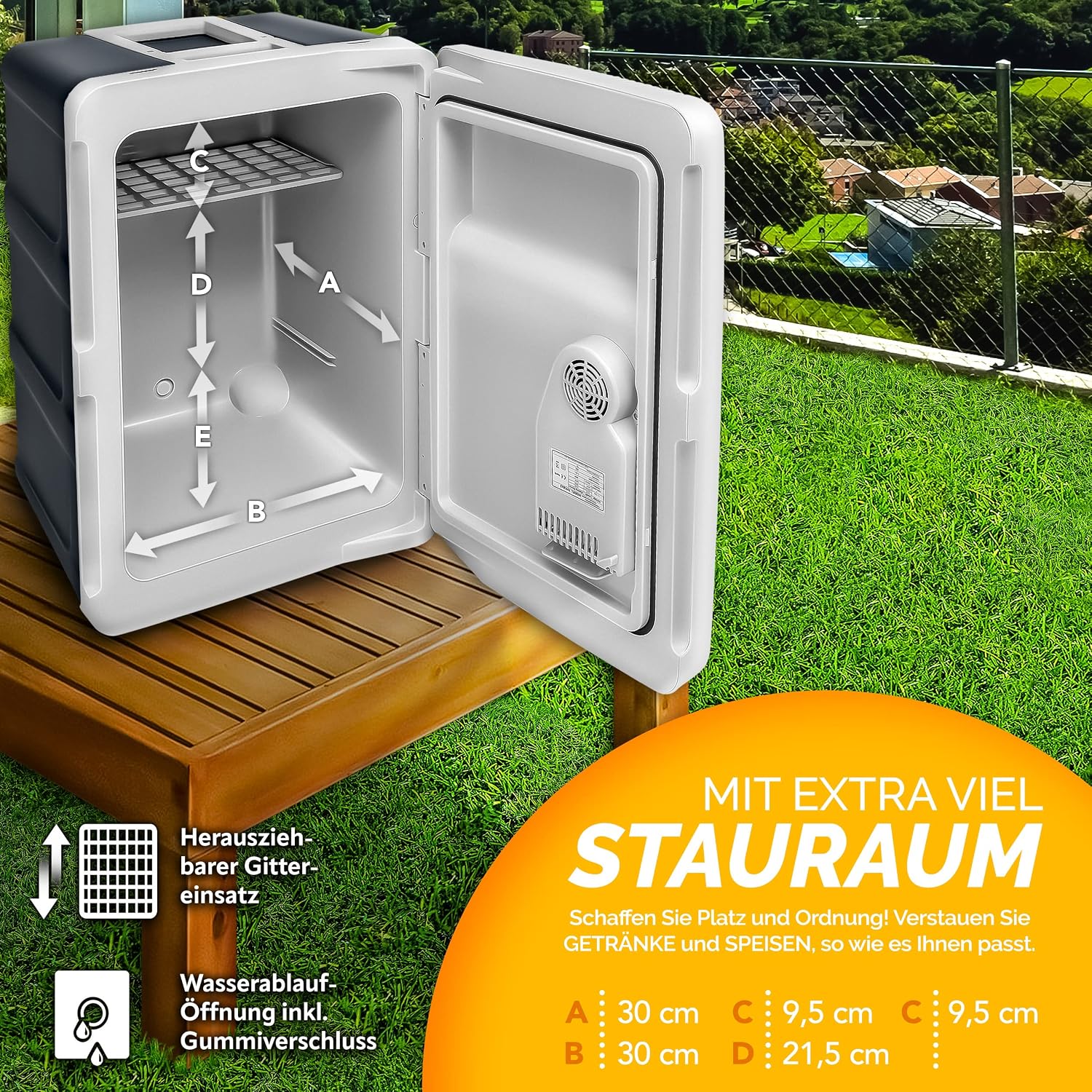 Detalle de tillvex Kühlbox elektrisch 40L mit Rollen – Mini-Kühlschrank für Auto, Camping und Urlaub