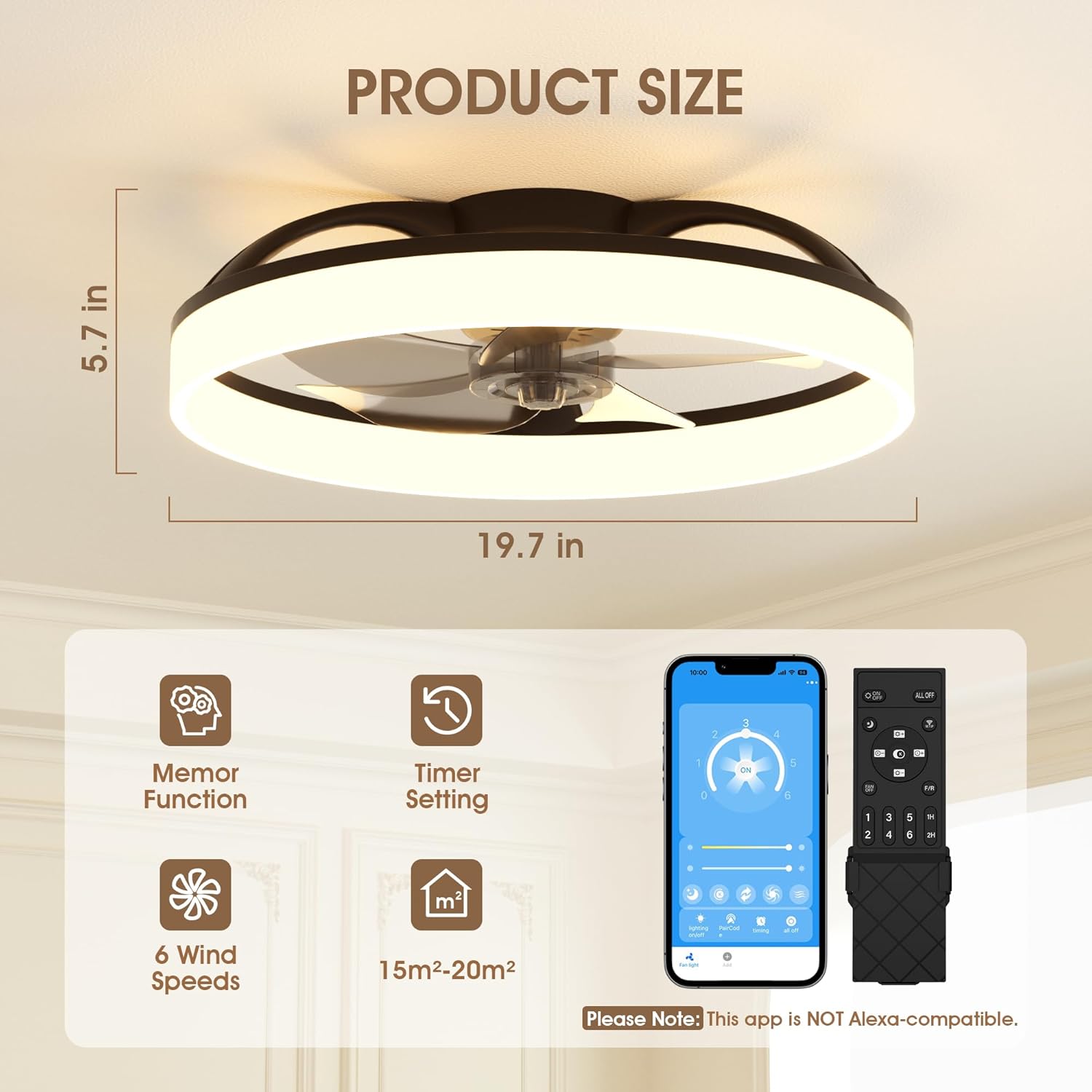 Thumbnail 4 de NIORSUN 50cm ceiling fan with light 6-speed remote