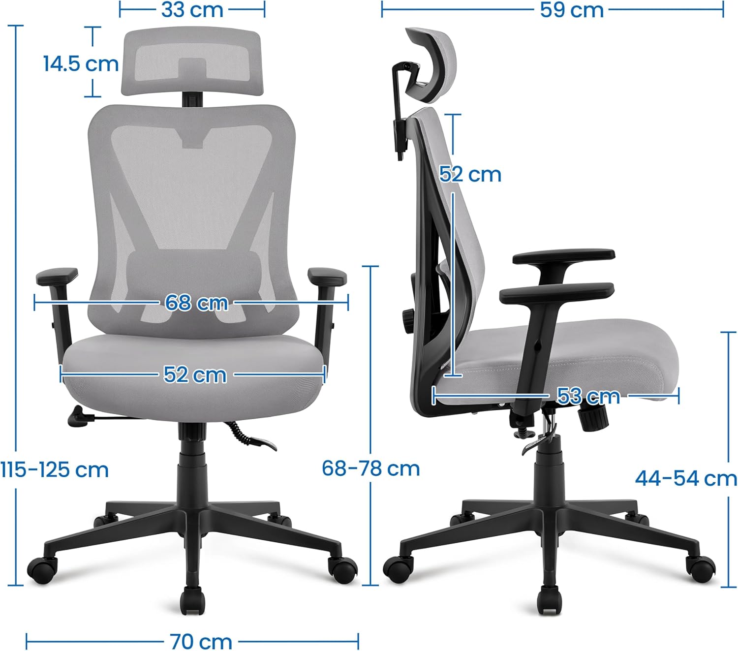 Detalle de Yaheetech Poltrona/Sedia Ufficio Ergonomica Lombare con Schienale Reclinabile e Braccioli Regolabili – 90°-130°, Rete Traspirante, SGS, EN1335, 136 kg