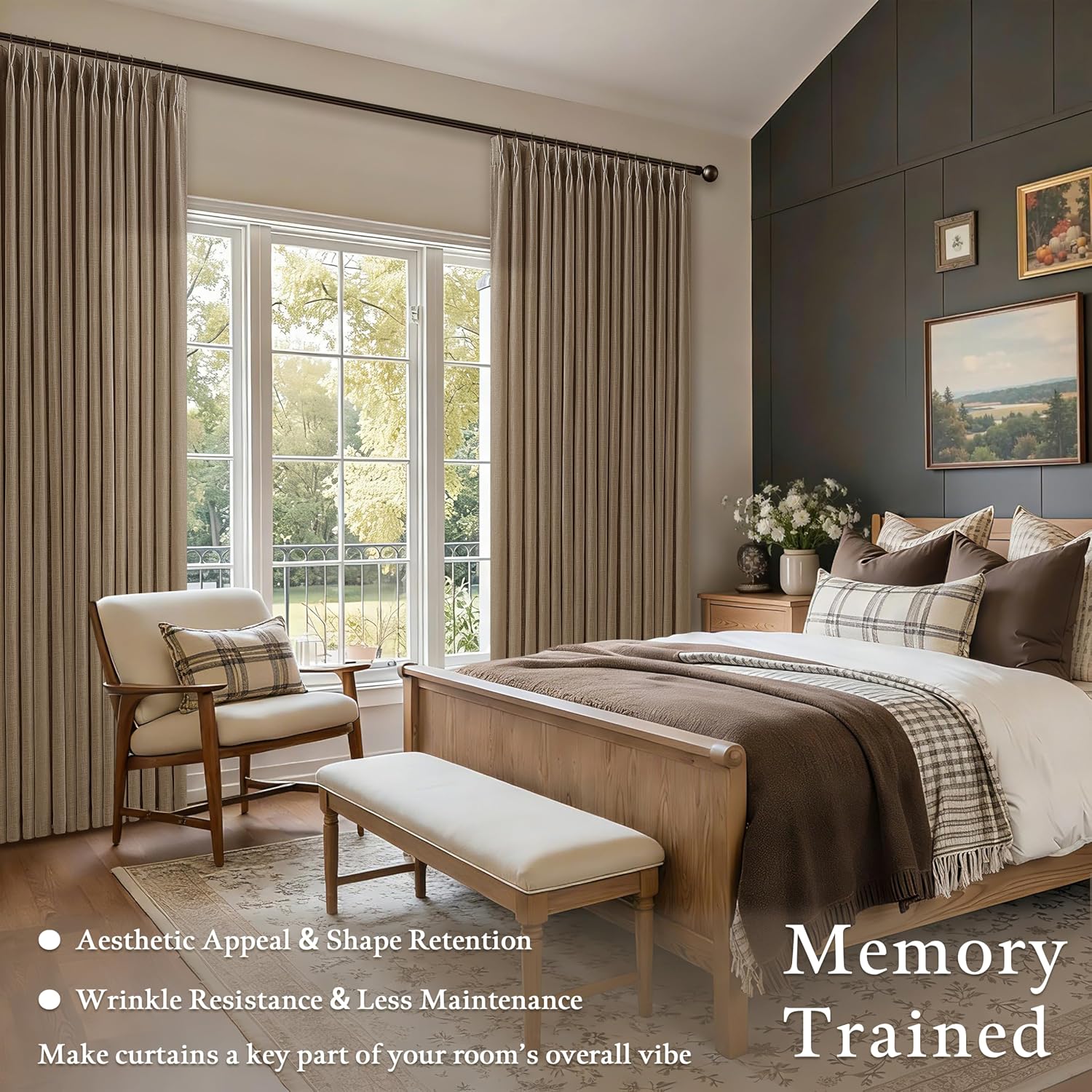 Detalle de Dutch Cocoa Pinch Pleated Linen Curtains (112-Inch Long), 2 Panels Set