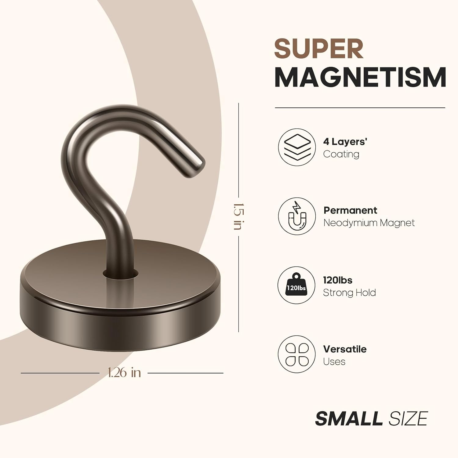 Detalle de Neosmuk NPM32x10Brown20240721 Magnetic Hooks, 10-Pack, Gray Steel