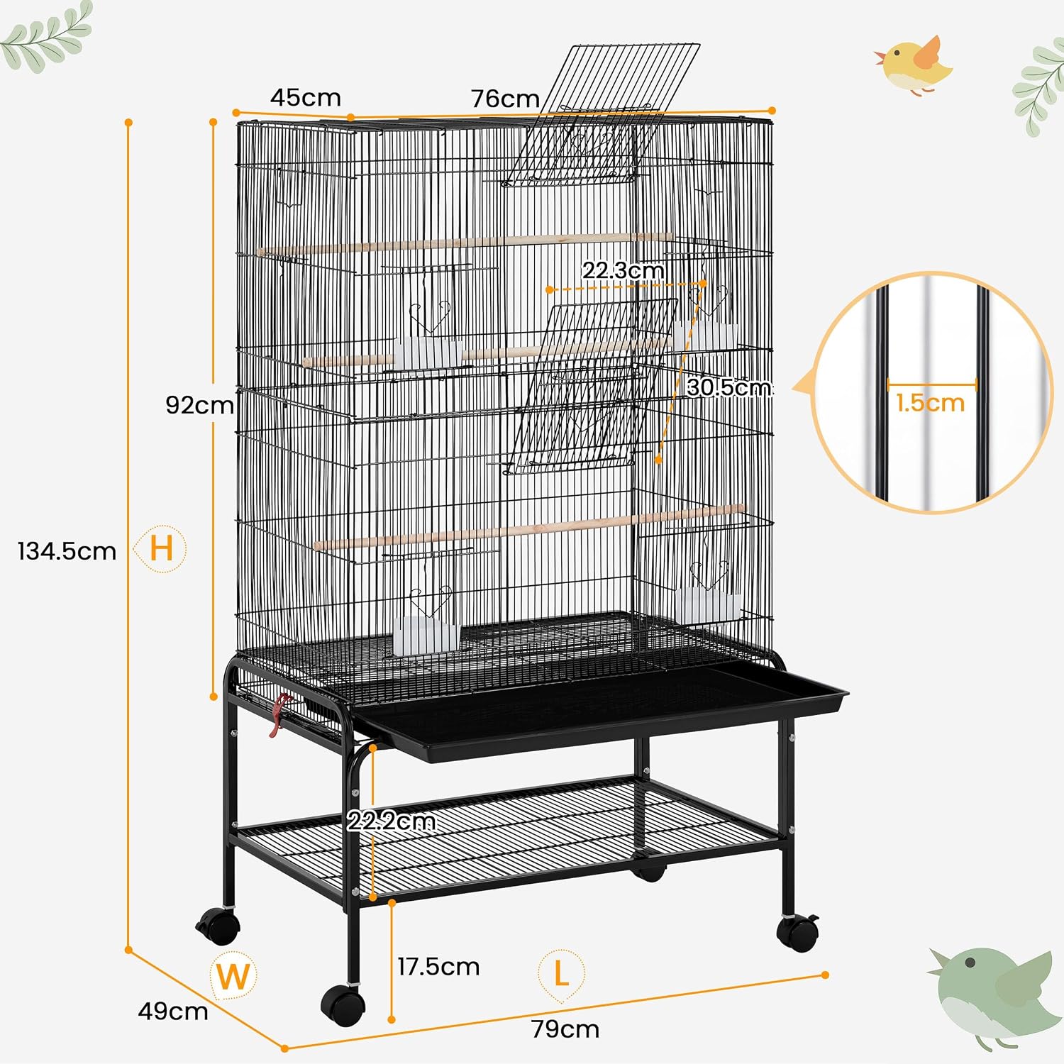 Detalle de Yaheetech Large Bird Cage 79cm x 134.5cm