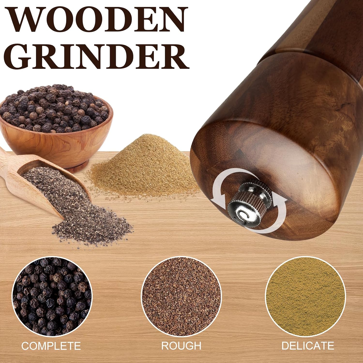 Detalle de Osrioal 8 Inch Wooden Salt and Pepper Grinder Set with Tray (Set of 2)