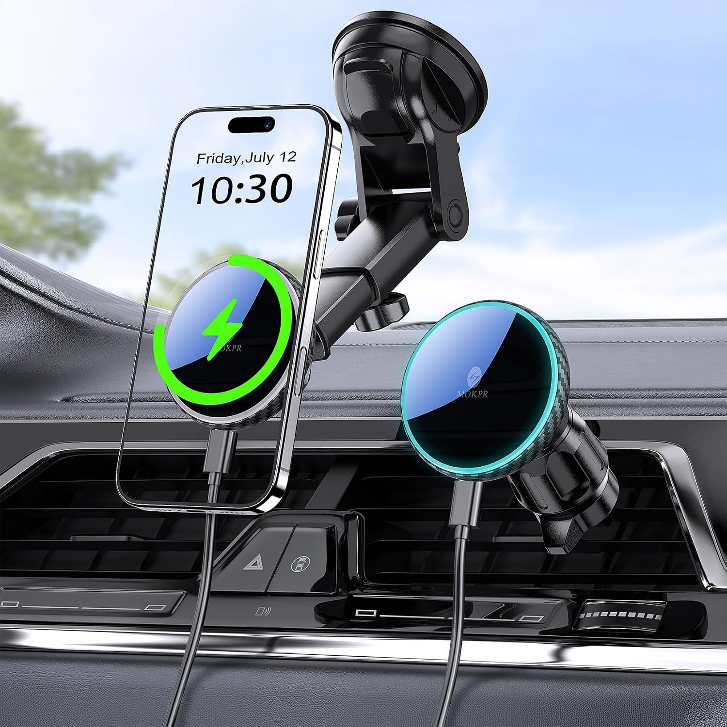 Thumbnail 6 de MOKPR 15W Support Téléphone Voiture Magnétique — Charge rapide et fixation fiable pour iPhone 12 à 17 (rouge)