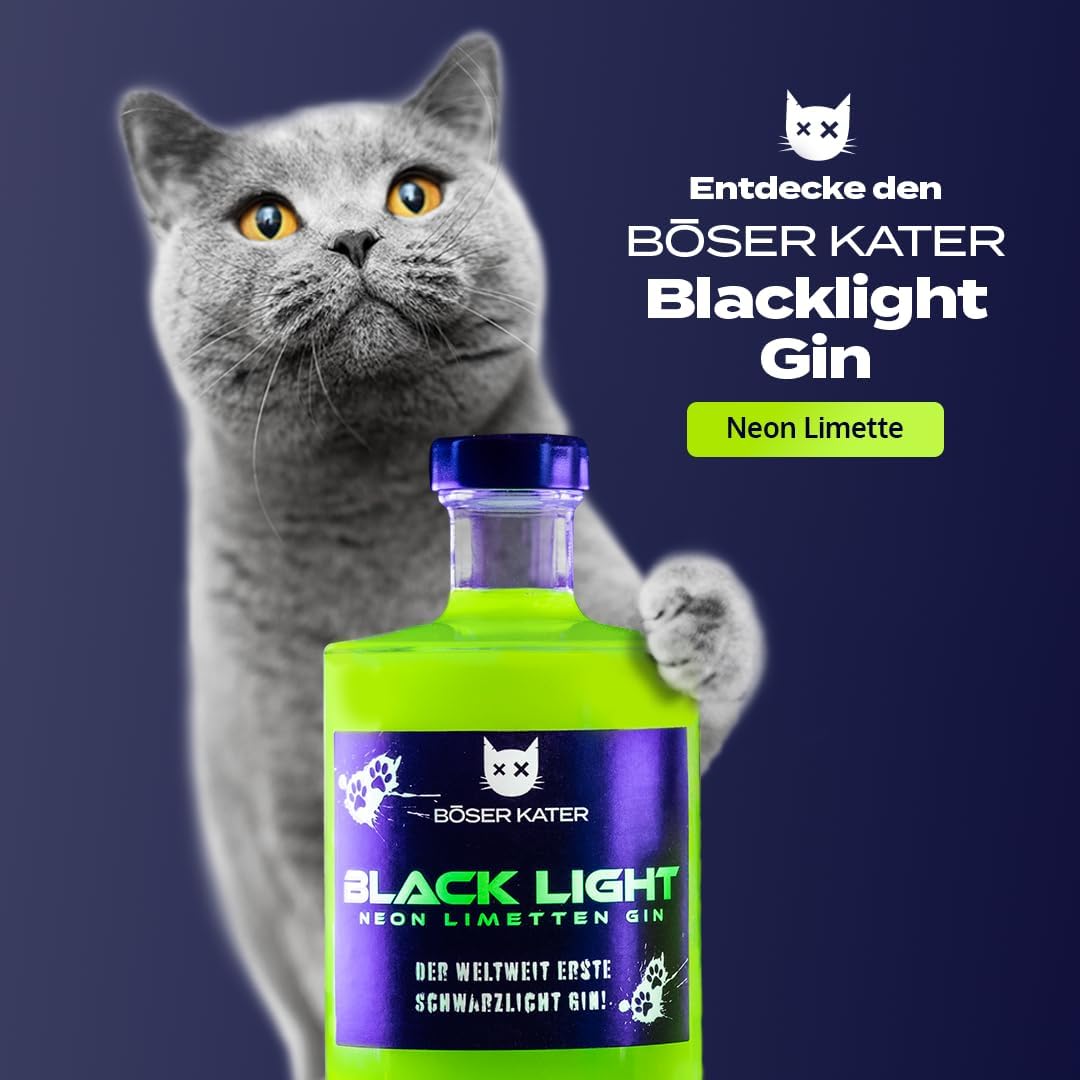 Thumbnail 3 de BÖSER KATER Blacklight Gin Geschenkset – Neon Gin mit UV-Taschenlampe & 2 Gläsern (0,5l, 40% Vol.)