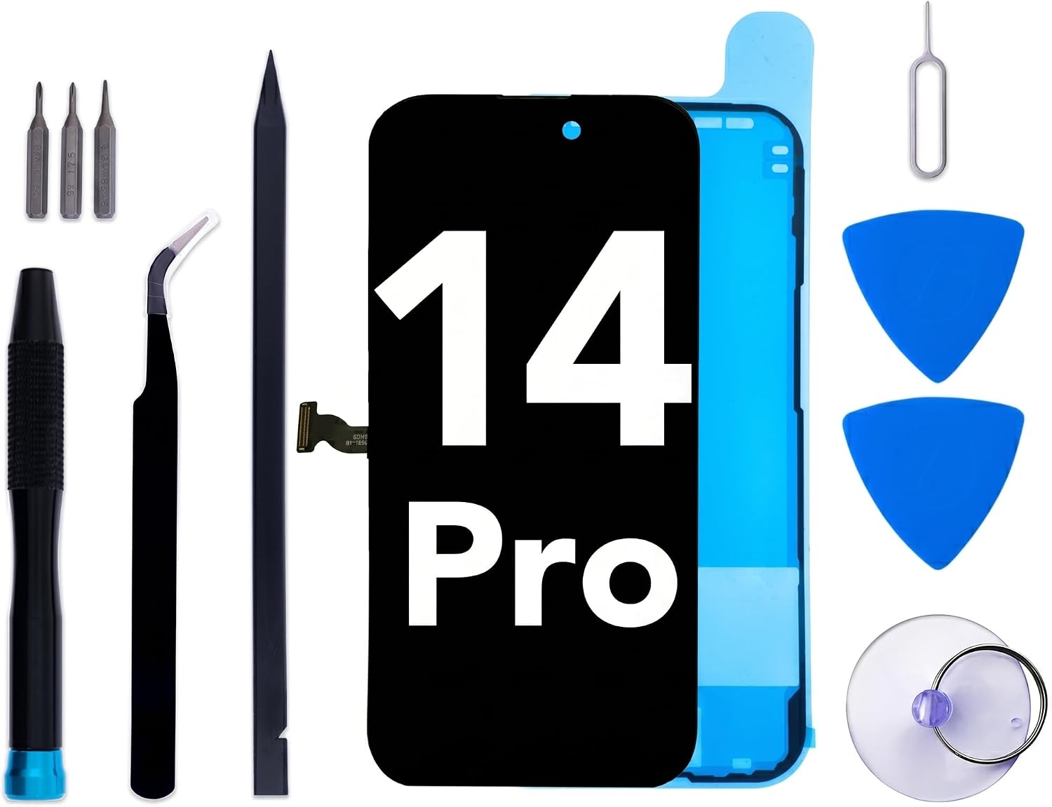 iPhone 14 Pro 6.1" Screen Replacement Kit — LCD Display, 3D Touch Digitizer, Frame Adhesive & Repair Tools