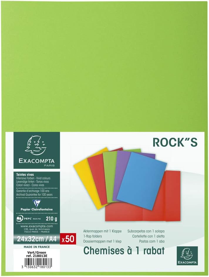 Thumbnail 2 de Exacompta ROCK'S 218013E - Paquet de 50 chemises rigides A4 24 x 32 cm, couleur vert, 210 g/m²