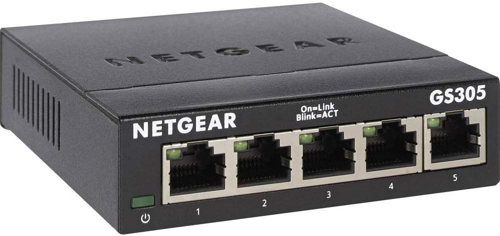 Detalle de NETGEAR GS305 5-Port Gigabit-LAN-Switch (GS305) – Plug-and-Play, lüfterlos, Metallgehäuse