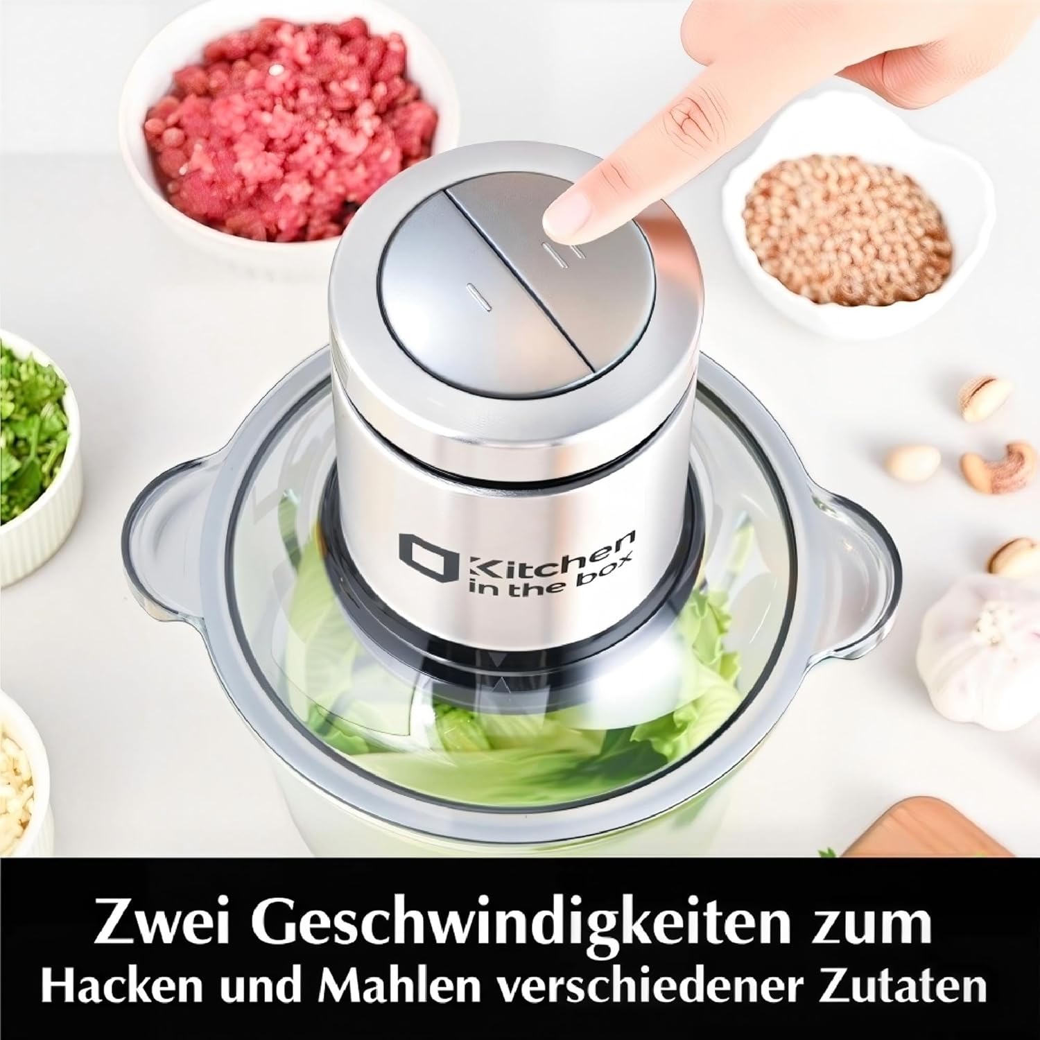 Thumbnail 3 de Kitchen in the Box elektrischer Zerkleinerer mit 400 W Motor, 2× 2‑L Schüsseln und Edelstahl‑Klingen