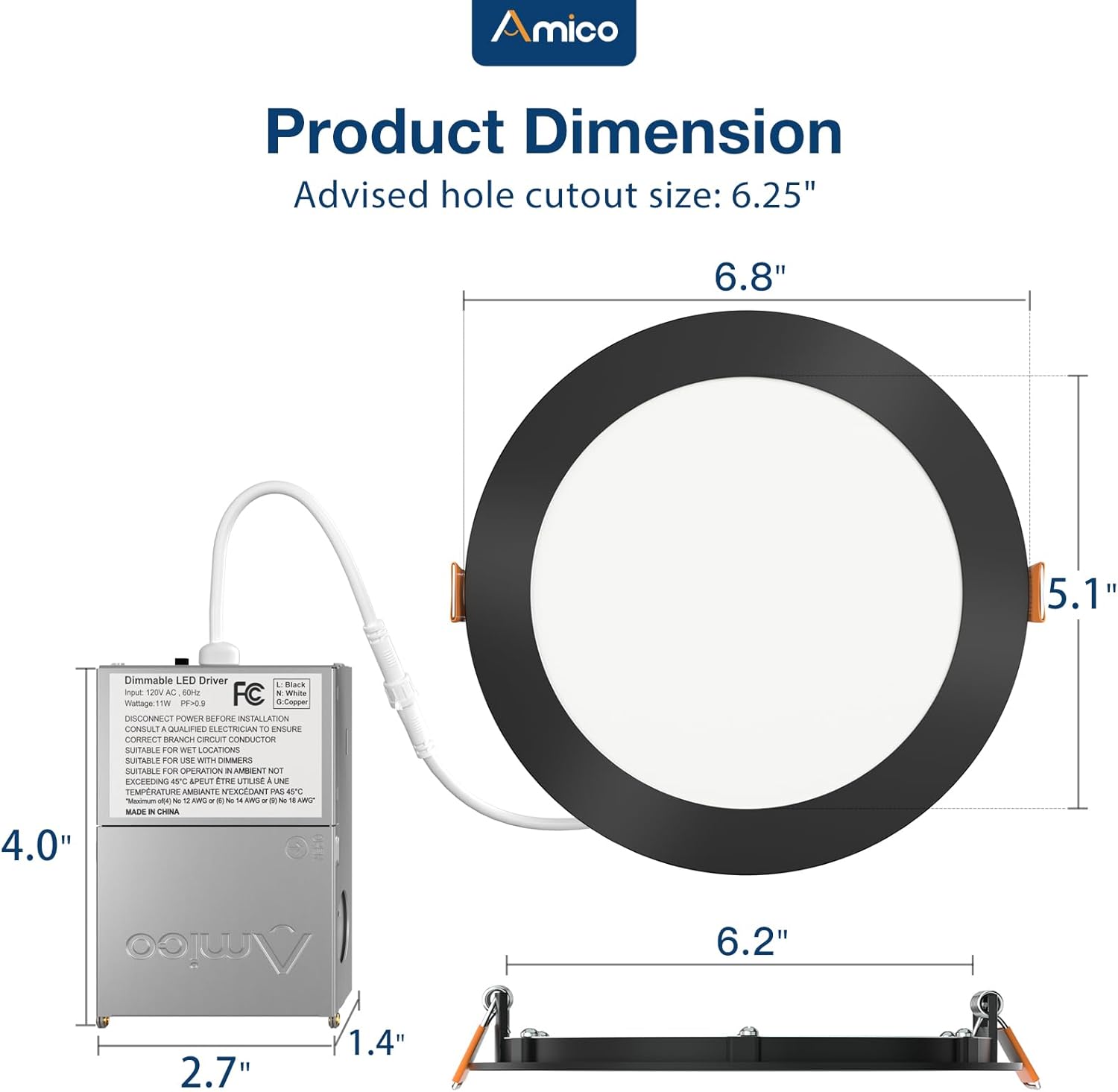 Thumbnail 6 de Amico 6 Inch 12 Pack 5CCT Dimmable LED Downlight