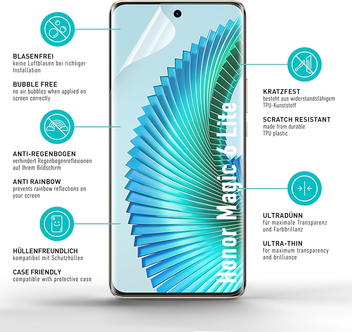 Thumbnail 4 de SmarTect TPU Screen Protector for Honor Magic 6 Lite, 2-Pack, Clear Film