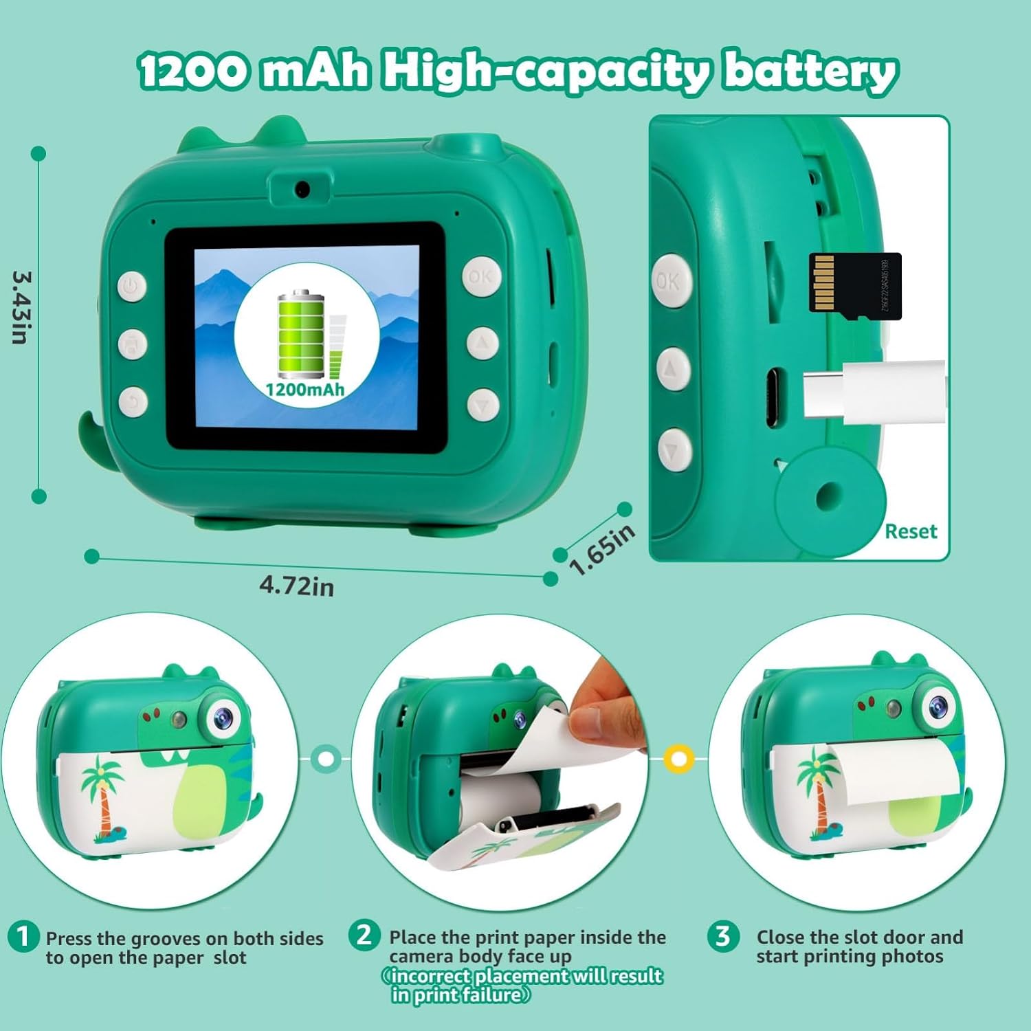 Thumbnail 6 de ARNSSIEN Kids Camera Instant Print with 7 Rolls Paper – 1080P, 2.4" Screen, MP3 Player & Games (M3)