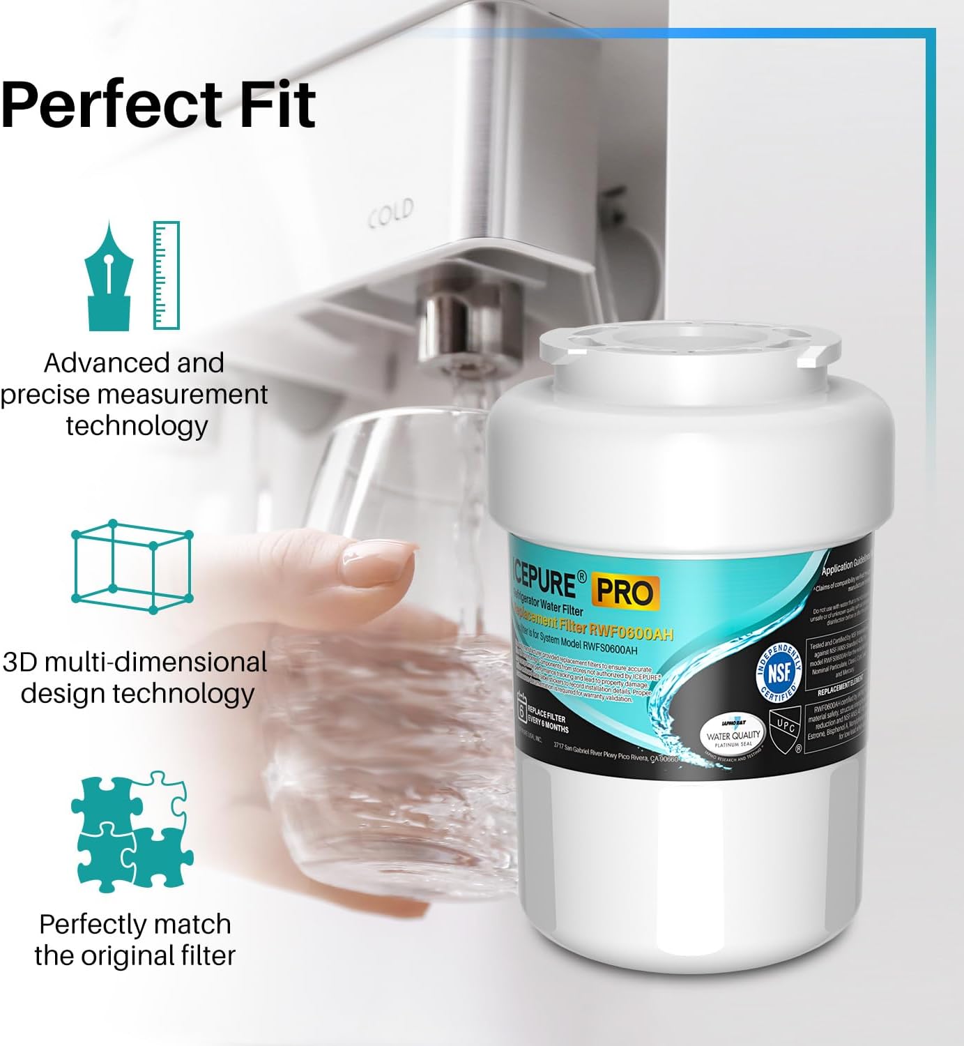 Thumbnail 6 de ICEPURE RWF0600AH Refrigerator Water Filter, 3-Pack, NSF/ANSI 401, 53 & 42