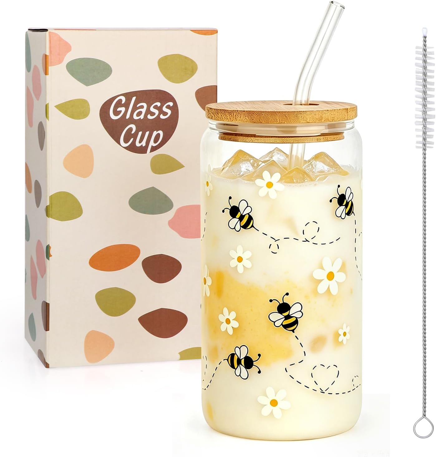 Floral Iced Glass Cup, 16 oz