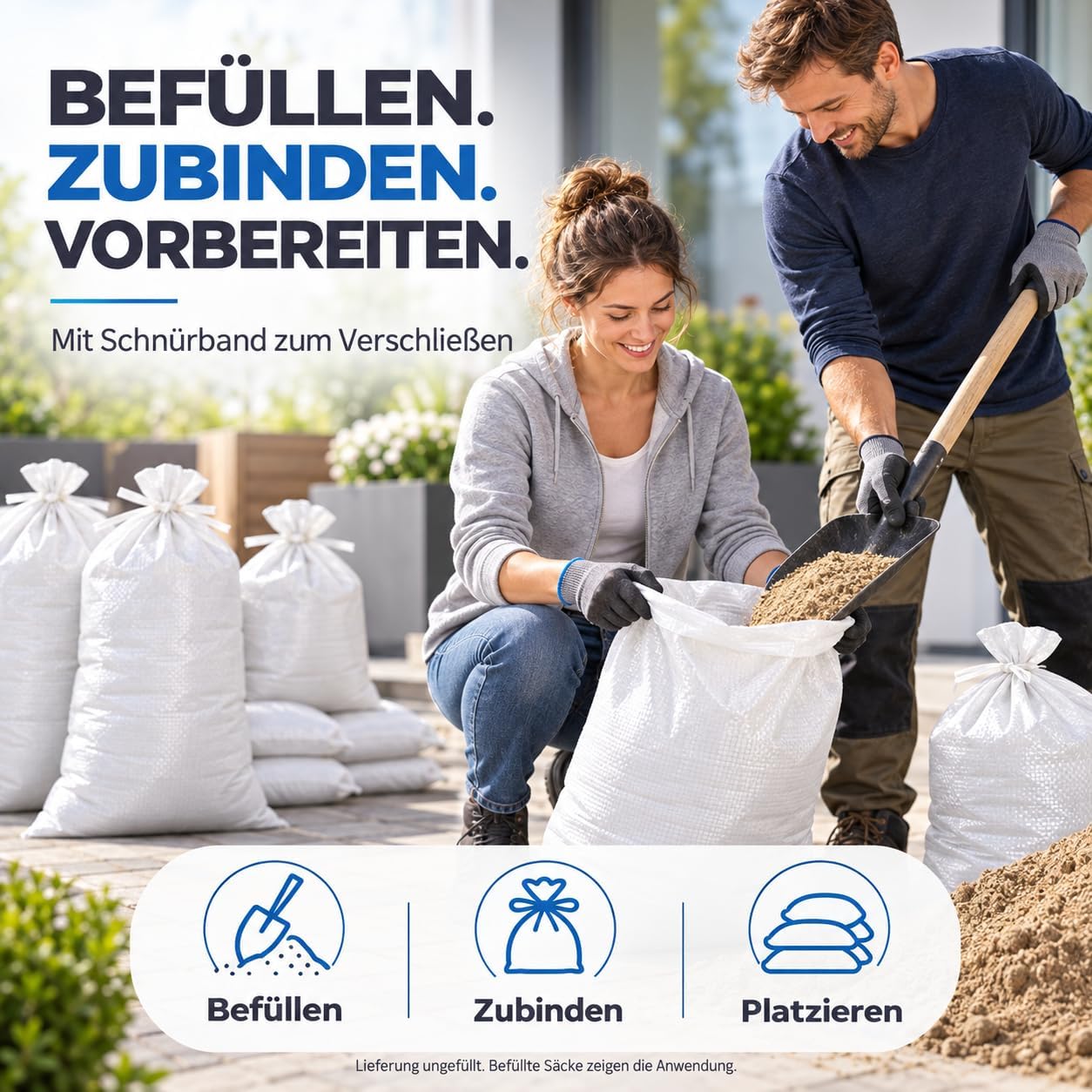 Detalle de repairr zandzakken 10 stuks, 60 x 40 cm, met koord en ongevuld
