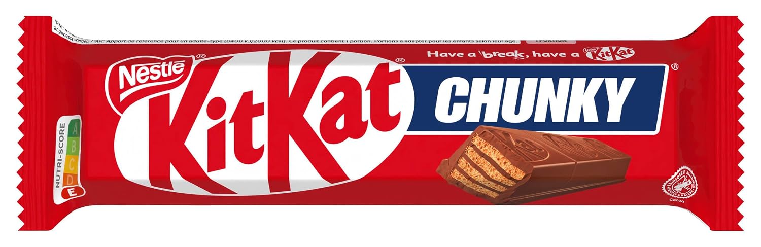 Detalle de NESTLÉ KITKAT CHUNKY Classic Schokoriegel Multi-Pack (24er, 24 x 40 g) – knusprige Waffel mit Milchschokolade